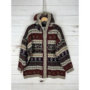 Vintage SML Sport Ltd Sweater Cardigan Womens Medium Fair Isle Hooded Knit USA